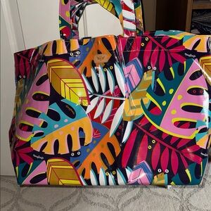 NEW Consuela Jumbo Tote Bag boat palm leaf huge Pattern Yellow Red Blue maya